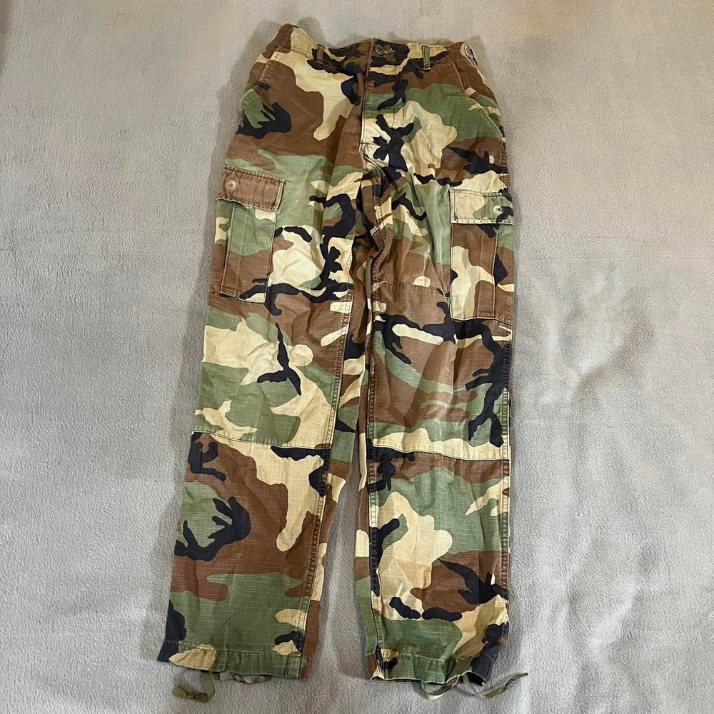US Military Woodland Camo BDU Ripstop Cargo Pants Small Regular Adjustable Waist